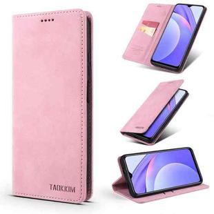 For Xiaomi Redmi Note 10S / Note 10 4G TAOKKIM Retro Matte PU Horizontal Flip Leather Case with Holder & Card Slots(Pink)