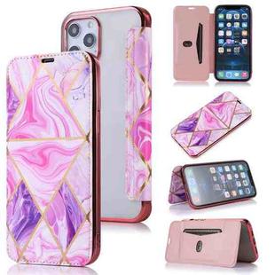 For iPhone 12 Pro Max Bronzing Plating PU + TPU Horizontal Flip Leather Case with Holder & Card Slot(Pink Purple)