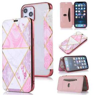 For iPhone 12 / 12 Pro Bronzing Plating PU + TPU Horizontal Flip Leather Case with Holder & Card Slot(Pink White)