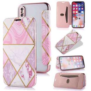 For iPhone X / XS Bronzing Plating PU + TPU Horizontal Flip Leather Case with Holder & Card Slot(Pink White)