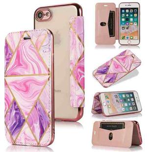 For iPhone SE 2022 / SE 2020 / 8 / 7 Bronzing Plating PU + TPU Horizontal Flip Leather Case with Holder & Card Slot(Pink Purple)