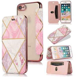 For iPhone SE 2022 / SE 2020 / 8 / 7 Bronzing Plating PU + TPU Horizontal Flip Leather Case with Holder & Card Slot(Pink White)