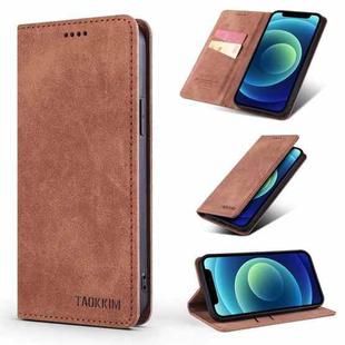 For iPhone 12 / 12 Pro TAOKKIM Retro Matte PU Horizontal Flip Leather Case with Holder & Card Slots(Brown)