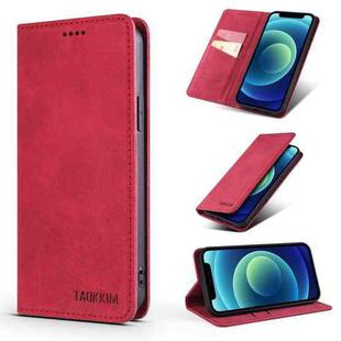 For iPhone 12 Pro Max TAOKKIM Retro Matte PU Horizontal Flip Leather Case with Holder & Card Slots(Red)