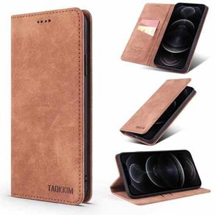 For iPhone 11 TAOKKIM Retro Matte PU Horizontal Flip Leather Case with Holder & Card Slots (Brown)