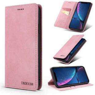 For iPhone X / XS TAOKKIM Retro Matte PU Horizontal Flip Leather Case with Holder & Card Slots(Pink)