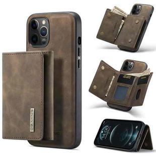 For iPhone 12 / 12 Pro DG.MING M1 Series 3-Fold Multi Card Wallet + Magnetic Back Cover Shockproof Case with Holder Function(Coffee)