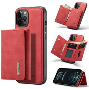 For iPhone 12 / 12 Pro DG.MING M1 Series 3-Fold Multi Card Wallet + Magnetic Back Cover Shockproof Case with Holder Function(Red)