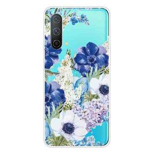 For OnePlus Nord CE 5G Colored Drawing Pattern High Transparent TPU Protective Case(Blue White Roses)