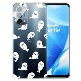 For OnePlus Nord N200 5G Painted Pattern High Transparent TPU Protective Case(White Sea Lion)