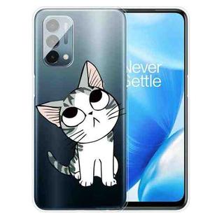 For OnePlus Nord N200 5G Colored Drawing Clear TPU Protective Case(Tilted Head Cat)