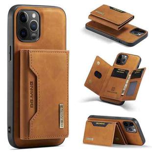 For iPhone 12 / 12 Pro DG.MING M2 Series 3-Fold Multi Card Bag + Magnetic Back Cover Shockproof Case with Wallet & Holder Function(Brown)