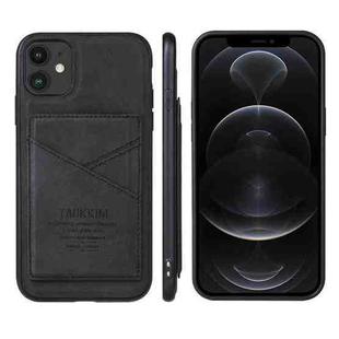 For iPhone 12 mini TAOKKIM Retro Matte PU Leather + PC + TPU Shockproof Back Cover Case with Holder & Card Slot (Black)