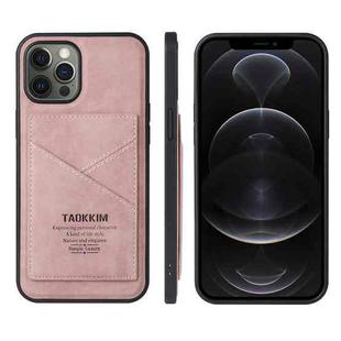 For iPhone 12 Pro Max TAOKKIM Retro Matte PU Leather + PC + TPU Shockproof Back Cover Case with Holder & Card Slot(Pink)