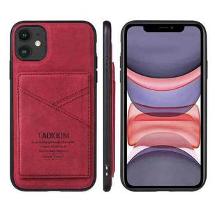 For iPhone 11 Pro TAOKKIM Retro Matte PU Leather + PC + TPU Shockproof Back Cover Case with Holder & Card Slot (Red)
