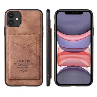 For iPhone 11 Pro TAOKKIM Retro Matte PU Leather + PC + TPU Shockproof Back Cover Case with Holder & Card Slot (Brown)