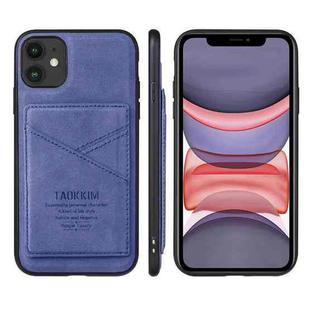 For iPhone 11 TAOKKIM Retro Matte PU Leather + PC + TPU Shockproof Back Cover Case with Holder & Card Slot (Blue)