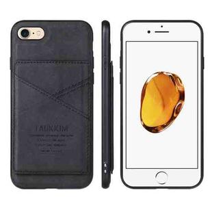 For iPhone SE 2022 / SE 2020 / 8 / 7 TAOKKIM Retro Matte PU Leather + PC + TPU Shockproof Back Cover Case with Holder & Card Slot(Black)
