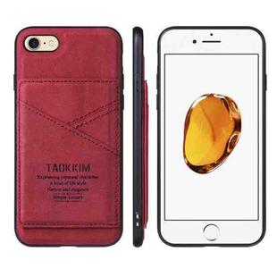 For iPhone SE 2022 / SE 2020 / 8 / 7 TAOKKIM Retro Matte PU Leather + PC + TPU Shockproof Back Cover Case with Holder & Card Slot(Red)