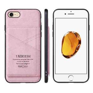 For iPhone SE 2022 / SE 2020 / 8 / 7 TAOKKIM Retro Matte PU Leather + PC + TPU Shockproof Back Cover Case with Holder & Card Slot(Pink)