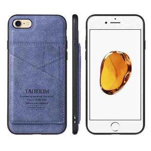 TAOKKIM Retro Matte PU Leather + PC + TPU Shockproof Back Cover Case with Holder & Card Slot For iPhone 7 Plus / 8 Plus(Blue)