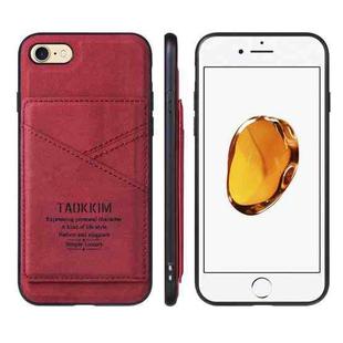 TAOKKIM Retro Matte PU Leather + PC + TPU Shockproof Back Cover Case with Holder & Card Slot For iPhone 7 Plus / 8 Plus(Red)