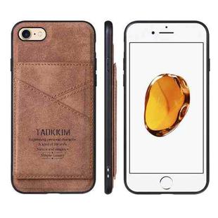 TAOKKIM Retro Matte PU Leather + PC + TPU Shockproof Back Cover Case with Holder & Card Slot For iPhone 7 Plus / 8 Plus(Brown)