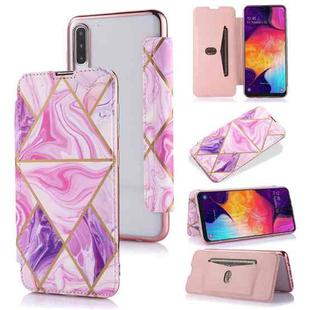 For Samsung Galaxy A50 Bronzing Plating PU + TPU Horizontal Flip Leather Case with Holder & Card Slot(Pink Purple)