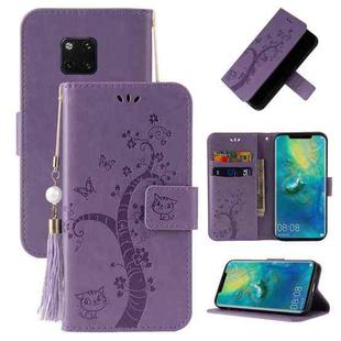 For Huawei Mate 20 Pro Embossed Lucky Tree Horizontal Flip Leather Case with Holder & Card Slot & Wallet & Lanyard(Purple)