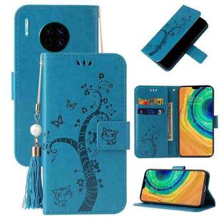 For Huawei Mate 30 Embossed Lucky Tree Horizontal Flip Leather Case with Holder & Card Slot & Wallet & Lanyard(Blue)
