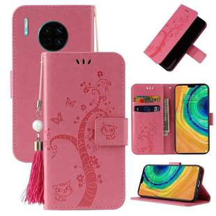 For Huawei Mate 30 Pro Embossed Lucky Tree Horizontal Flip Leather Case with Holder & Card Slot & Wallet & Lanyard(Pink)