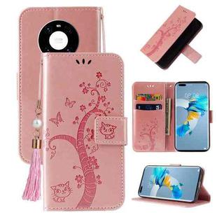 For Huawei Mate 40 Embossed Lucky Tree Horizontal Flip Leather Case with Holder & Card Slot & Wallet & Lanyard(Rose Gold)