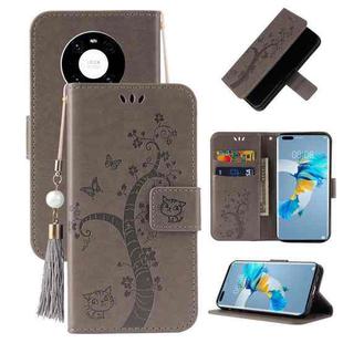 For Huawei Mate 40 Embossed Lucky Tree Horizontal Flip Leather Case with Holder & Card Slot & Wallet & Lanyard(Grey)