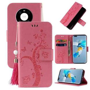 For Huawei Mate 40 Embossed Lucky Tree Horizontal Flip Leather Case with Holder & Card Slot & Wallet & Lanyard(Pink)