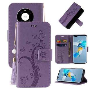 For Huawei Mate 40 Embossed Lucky Tree Horizontal Flip Leather Case with Holder & Card Slot & Wallet & Lanyard(Purple)