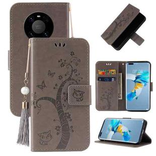 For Huawei Mate 40 Pro Embossed Lucky Tree Horizontal Flip Leather Case with Holder & Card Slot & Wallet & Lanyard(Grey)