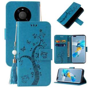 For Huawei Mate 40 Pro Embossed Lucky Tree Horizontal Flip Leather Case with Holder & Card Slot & Wallet & Lanyard(Blue)