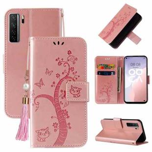 For Huawei nova 7 SE Embossed Lucky Tree Horizontal Flip Leather Case with Holder & Card Slot & Wallet & Lanyard(Rose Gold)