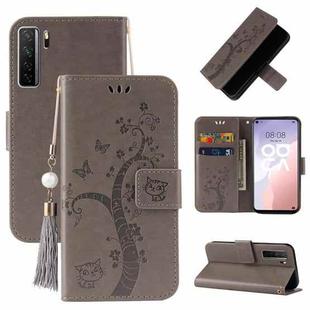 For Huawei nova 7 SE Embossed Lucky Tree Horizontal Flip Leather Case with Holder & Card Slot & Wallet & Lanyard(Grey)