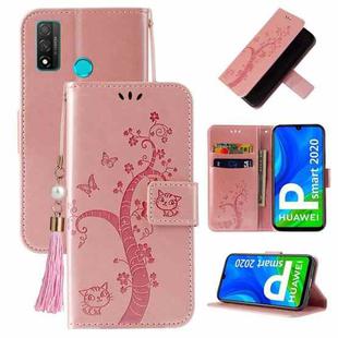 For Huawei P smart 2020 Embossed Lucky Tree Horizontal Flip Leather Case with Holder & Card Slot & Wallet & Lanyard(Rose Gold)