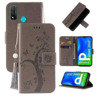 For Huawei P smart 2020 Embossed Lucky Tree Horizontal Flip Leather Case with Holder & Card Slot & Wallet & Lanyard(Grey)