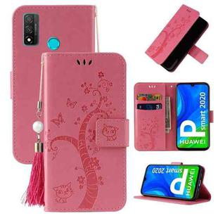 For Huawei P smart 2020 Embossed Lucky Tree Horizontal Flip Leather Case with Holder & Card Slot & Wallet & Lanyard(Pink)