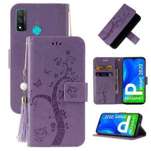 For Huawei P smart 2020 Embossed Lucky Tree Horizontal Flip Leather Case with Holder & Card Slot & Wallet & Lanyard(Purple)