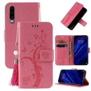 For Huawei P30 Embossed Lucky Tree Horizontal Flip Leather Case with Holder & Card Slot & Wallet & Lanyard(Pink)