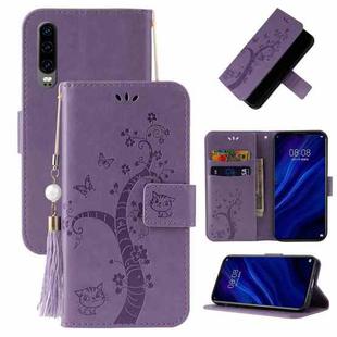 For Huawei P30 Embossed Lucky Tree Horizontal Flip Leather Case with Holder & Card Slot & Wallet & Lanyard(Purple)