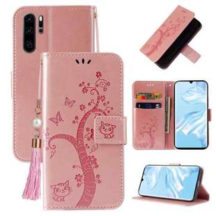 For Huawei P30 Pro Embossed Lucky Tree Horizontal Flip Leather Case with Holder & Card Slot & Wallet & Lanyard(Rose Gold)