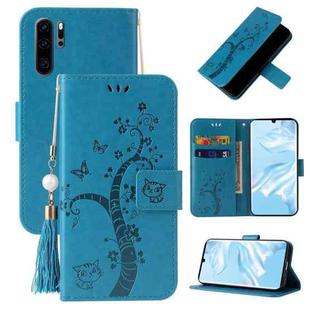 For Huawei P30 Pro Embossed Lucky Tree Horizontal Flip Leather Case with Holder & Card Slot & Wallet & Lanyard(Blue)