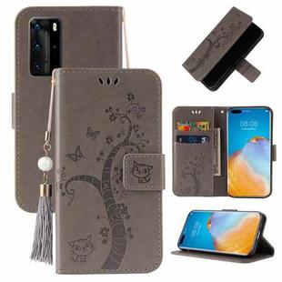 For Huawei P40 Pro Embossed Lucky Tree Horizontal Flip Leather Case with Holder & Card Slot & Wallet & Lanyard(Grey)