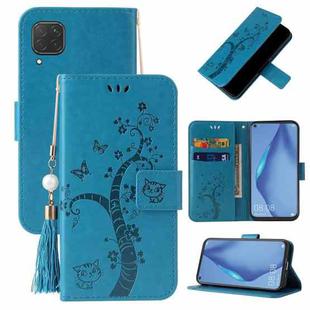 For Huawei P40 lite Embossed Lucky Tree Horizontal Flip Leather Case with Holder & Card Slot & Wallet & Lanyard(Blue)