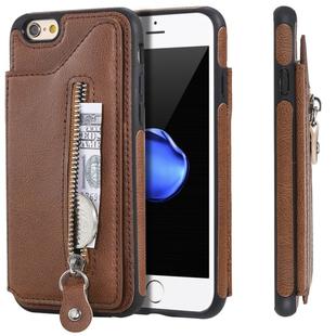 For iPhone 6 Solid Color Double Buckle Zipper Shockproof Protective Case(Brown)